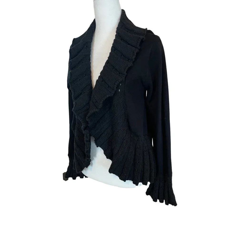 Lillie Rubin Vintage Knit Open Ruffle V-Neck Cardigan Long Bell Sleeve Sweater - Picture 3 of 11